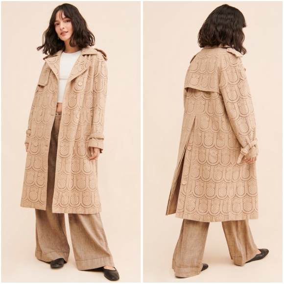 FARM Rio Jackets & Blazers - Anthropologie Farm Rio Pineapple Cotton Eyelet Trench Coat Medium Khaki Tan